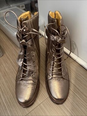 Metallic Bronze Lace-Up Ankle Boots for Women
